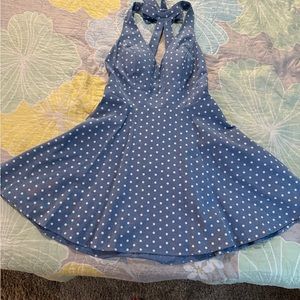 NWOT Blue/white polka dot halter dress size 11